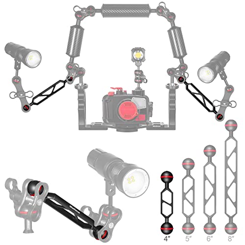 MINIFOCUS 4" Double Ball Aluminum Extension Arm, 1" Ball Head Connector Underwater CNC Arm System Ball Head Extension for Strobe/Video Light/Diving Camera Tray, Waterproof and Rustproof (2pack) - size: 4" Extension Arm