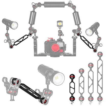 MINIFOCUS 4" Double Ball Aluminum Extension Arm, 1" Ball Head Connector Underwater CNC Arm System Ball Head Extension for Strobe/Video Light/Diving Camera Tray, Waterproof and Rustproof (2pack) - size: 4" Extension Arm