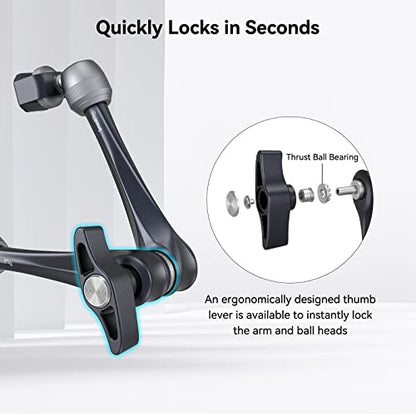 SMALLRIG Rosette Magic Arm 11 Inch with Ball Head, 1/4"-20 Screws, and Anti-Twist Pins, for Cameras/iPads/Monitors/LED Lights/Smartphones/Action Cameras, Max Load Capacity 3kg (Pack of 2) - size: 11" (Regular) (Pack of 2)