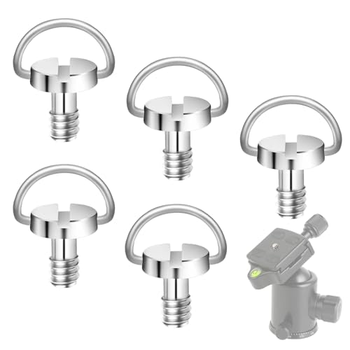 cobee 5 Pcs 1/4" Camera Tripod Screw, Stainless Steel Thread D-Ring Camera Screws, Quick Release Camera Screw for Camera Tripod Monopod QR Plate