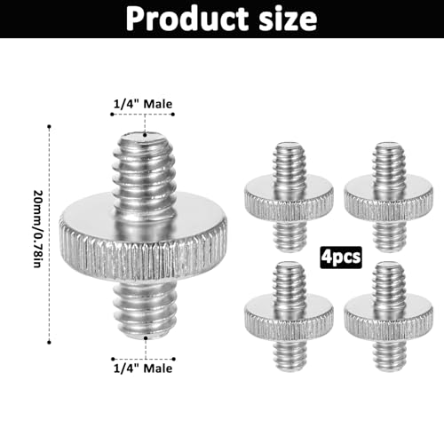 Standard 1/4"-20 Male to 1/4"-20 Male Tripod Screw, 4 PCS Standard Camera Screw Adapter Converter Double Head Tripod Mounting Thread Light Stand Screws for Shoulder Rig Stud Mounting Accessories