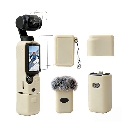 Case for DJI Osmo Pocket 3/Xtra Muse Camera, Soft Silicone Protective Case, Anti-Scratch, Slim Fit Skin with mic Cover and Screen Protector Accessories for Osmo Pocket 3/Xtra Muse (Beige) - color: Beige