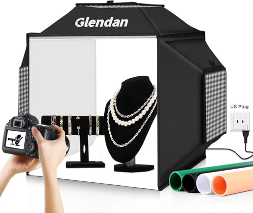 Glendan Portable Light Box Photography: 20"x 20" Upgrade Dimmable Photo Booth Soft Box with 1222 LED Lights - Photo Studio Box with 4 Color PVC Backdrops for Jewelry Product Photography - size: 20.0*20.0 inch