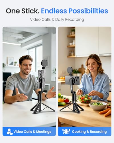 UBeesize Magnetic Selfie Stick Tripod with Dimmable Light and Rechargeable Remote, Portable Travel Phone Tripod Stand for MagSafe and Android Phones, Ideal for Vlogging, Photos, Video Recording - size: 50-in