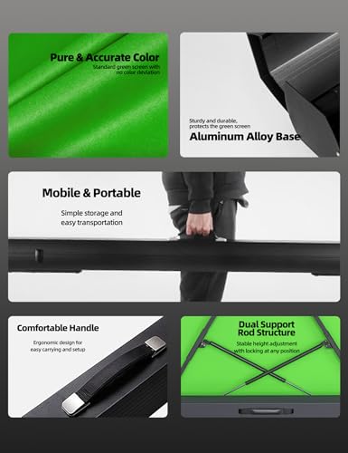 78.7 x 82.7in Large Collapsible Green Screen Backdrop,Portable Retractable Photo Background Chroma Key Panel with Stand Photography Backdrops for Video Conference,Photographic Studio,TikTok