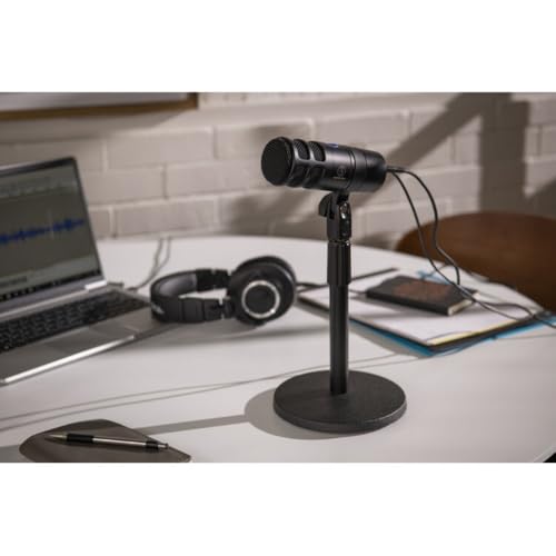 Audio-Technica AT2040USB Hypercardioid Dynamic USB Podcast Microphone Bundled with Pop Filter + Desktop Stand + Cleaning Cloth (4 Items) - style: w/ Desktop Mic Stand