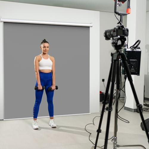 【Wider Style】 KHOMO Gear Grey Screen 84 x 84 inch – Extra Large Pull Down Backdrop – Portable Collapsible Roll Down Projector Screen – Gray Screen for Video, Streaming, and Photography - color: Grey - White Metal Frame