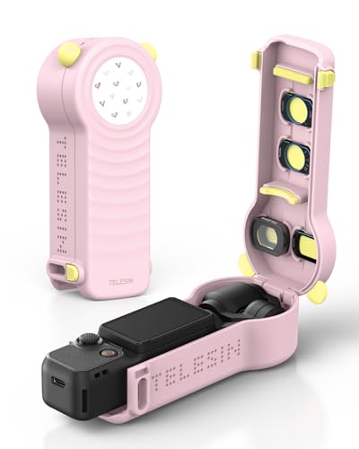 TELESIN Hard Case for DJI Osmo Pocket 3, Cover with 4 Magnetic Filter Slots (for Wide-Angle Lenses) & Detachable Strap, Accessories for Pocket 3 & Xtra Muse Lens, Gimbal, and screen (pink) - color: Pink
