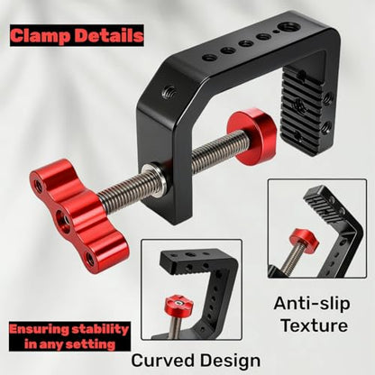 Tlence C Clamp Desk Camera Mount, Table Clamps with 1/4" and 3/8" Thread, Metal Desktop C Clamp for Light Stand, Heavy Duty Clamps Jaw for Workbench, Rods, Shelves, Bike, Fits up to 2.5" Thickness