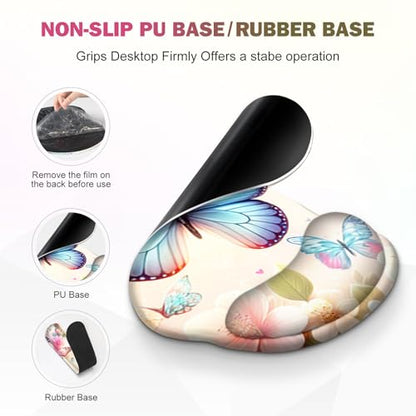 Gaming Mouse Pad, Large Desk Mat, Cute Desk Pad Protector, 4in1 XXL Mousepad + Keyboard Wrist Rest+Mouse Wrist Rest+Coaster Set with Ergonomic Desk Pad for Home Office PC Computer, Butterflies Flowers - color: Butterflies Flowers