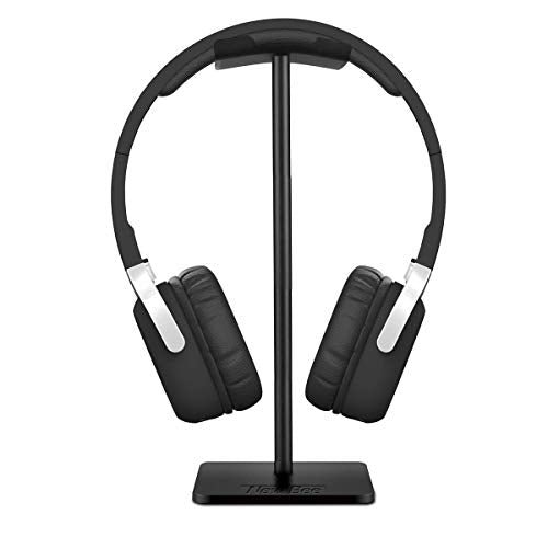 New Bee Headphone Stand Headset Holder Earphone Stand with Aluminum Supporting Bar Flexible Headrest ABS Solid Base for All Headphones Size (Black) - color: Black