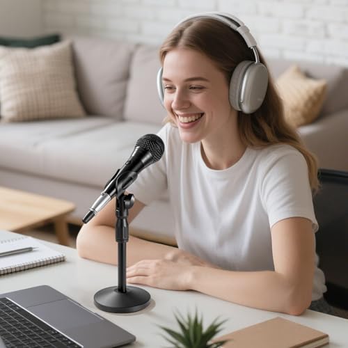 Desktop Microphone Stand Height and Angels Adjustable for Diameter Max 1.77" Desk Mic Stand Holder, Table Microphone Holder Hold Up to 3.3Lbs Suitable for Podiums, Meeting Rooms, etc - size: Small-Universal