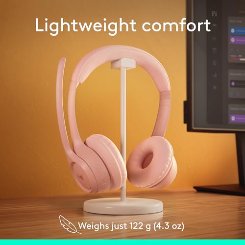 Logitech Zone 300 Wireless Bluetooth Headset with Noise-Canceling Microphone, Compatible with Windows, Mac, Chrome, Linux, iOS, iPadOS, Android – Rose - color: Rose