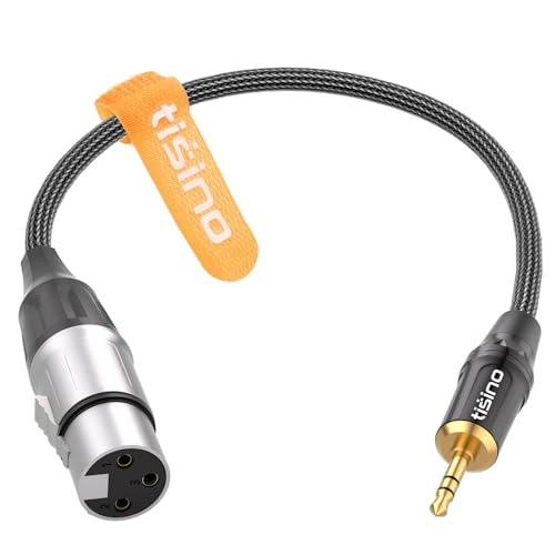 Tisino XLR to 3.5mm Balanced Cable Adapter, Gold-Plated XLR Female to 1/8 inch Mini Jack Aux Mono Audio Cord for Shotgun or Condenser Microphones - 1ft | XLR Female to 1/8" Jack Microphone Cable for Shotgun Mic/DSLR Camera, Gold-Plated Aux to XLR Audio Ca