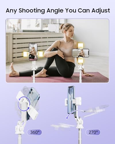 53'' Selfie Stick Tripod with Light, Enhanced 4-Leg Cell Phone Stand Camera Tripod with Rechargeable Wireless Remote & 2 Fill Light, Portable Selfie Stick Travel Essentials for iPhone Android - color: White A