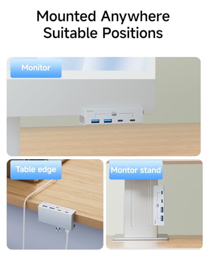 USB Hub 3.1, 10Gbps Clamp USB Hub with 2 USB-A Data Ports, 2 USB-C Port with Extra Power Supply Port (Silver) - color: Silver