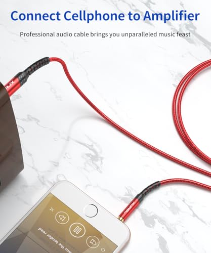 3.5mm to 6.35mm Stereo Audio Cable, JSAUX 6.35mm 1/4" Male to 3.5mm 1/8" Male TRS Bidirectional Stereo Audio Cable Jack 4FT for Guitar, iPod, Laptop, Home Theater Devices, Speaker and Amplifiers-Red - color: Red, size: 4ft