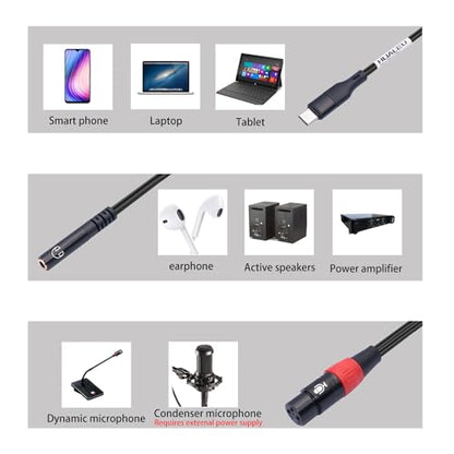 6.6FT USB C to XLR Female Microphone Cable & 3.5mm (1/8") Female Stereo Output Adapter,USB C to 3.5mm Headphone & XLR Microphone rec Cable for iPhone 15 Mac Book Garageband, Tablet - size: 6.6 ft