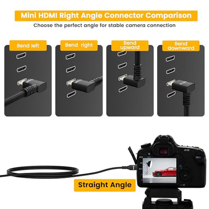 Right Angle 8K Mini HDMI to HDMI Cable 10FT, Bidirectional, Braided, 8K@60Hz, 4K@120Hz, Compatible with Camera, Camcorder, Portable Monitor, Laptop, Tablet, Graphics Card, Raspberry Pi Zero -Bend Up - size: 10FT, style: Up Right Angle