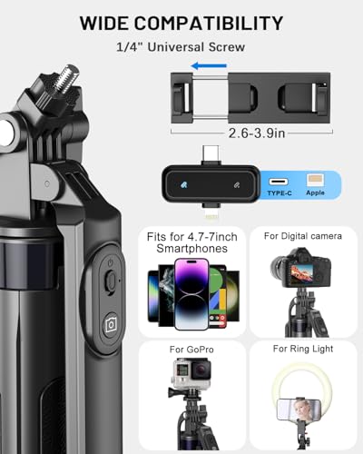 Yeaki Vlogging Kit for iPhone/Android, 71" Selfie Stick Tripod for iPhone with Light, Wireless Remote & Microphone, Adjustable Phone Tripod for TikTok/YouTube Starter Content Creator Essentials Kit - size: Tripod with Small Ring Light & Mic
