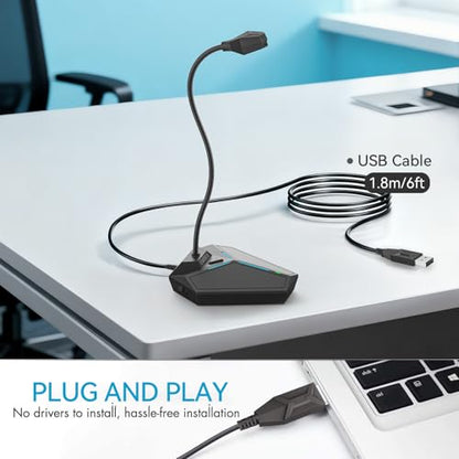 CMTECK USB Computer Microphone, Plug & Play Omnidirectional Desktop Mic for PC & Laptop, 360 Degree Adjustable Gooseneck, Mute Button with LED Indicator, Noise-Cancelling, Compatible with Windows/Mac - color: with mute button