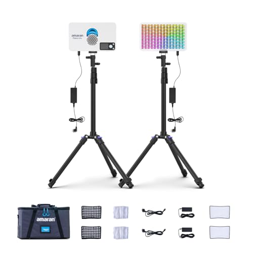 amaran Pano 60c 2-Light Kit Panel Lights,60W RGBWW Full Color LED Video Studio Light,2300~10000K Dimmable Photography Lighting Kit w/Light Stand Stream Light for Video Recording,Game Streaming (White) - color: White