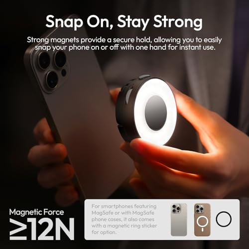Ulanzi ML05 Magnetic Selfie Ring Light, Fill Light with Built-in Mirror, 2500K-9000K Dimmable Portable LED Flash, CRI97 Pocket Video Light for iPhone 17 16 Pro Max Series, Vlog Live Makeup Shooting - color: Black