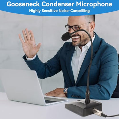 Gooseneck Microphone, 6.35mm Wired Microphone Gooseneck Condenser Microphone Desktop Microphone with Mute Button Computer Mic Podium Microphones Desktop Microphone Computer Mic Podium Microphones