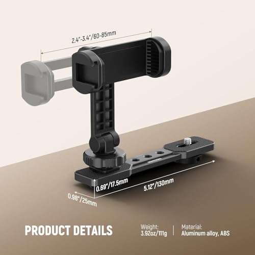 NEEWER Phone Holder Mount Compatible with DJI Osmo Pocket 4 & Pocket 3, Accessories Expansion Cell Phone Mount with 1/4" Threads for Tripod/Extension Rod, Cold Shoe for Mini Video Light, Mic, AC021 - style: AC021