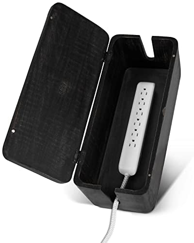 Large Cable Management Box - Cable Organizer Box and Power Strip Box for Electrical Cord Management - Hide Desk Cord and Floor Cables - Wire Storage and Organization for Cords - color: Rustic Black, size: Large