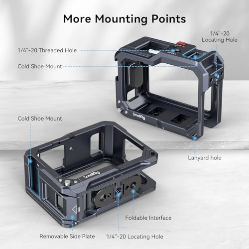 SMALLRIG Hero13 / Hero12 / Hero11 / Hero 10 / Hero 9 Black Cage for GoPro, Compatible with the Lens Filter Max Lens on Camera, with 2 Cold Shoe Mount for Microphone and Led Video Light - 3084C