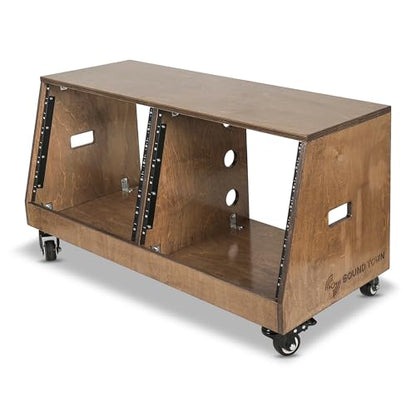 Sound Town DIY 2 x 8U Slanted Studio Rack with Solid Baltic Birch Plywood, Casters, Weathered Brown for Recording Room, Home Studio (SDRK-D8TB) - size: 2 x 8U, Weathered Brown