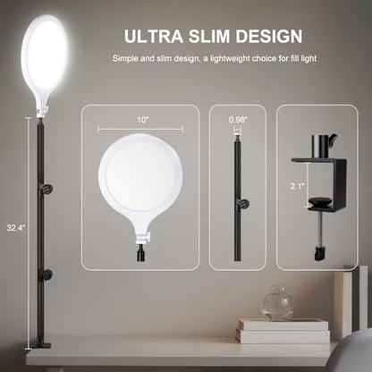 Ring Light for Streaming, 10'' Full Screen LED Ring Light for Desk with 360° Adjustable Arm, Video Conference Lighting for Zoom Meetings, Live Streaming, Podcast, Content Creator, TikTok, YouTube - size: 10" ring light