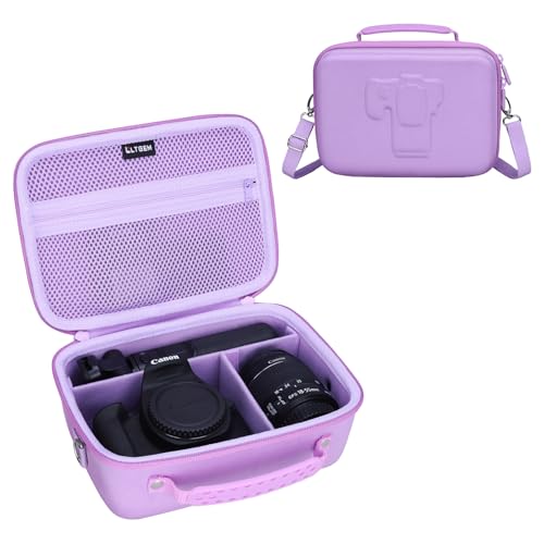 L LTGEM Hard Camera Case Compatible with Canon EOS Rebel T7, R50, R6 Mark II, R100, DSLR SLR Cameras, Lenses, and Tripods, Camera Travel Bag, Featuring 4 Dividers and a Shoulder Strap, Purple - color: Purple