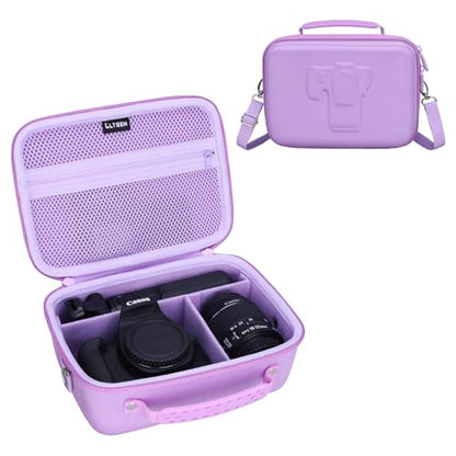 L LTGEM Hard Camera Case Compatible with Canon EOS Rebel T7, R50, R6 Mark II, R100, DSLR SLR Cameras, Lenses, and Tripods, Camera Travel Bag, Featuring 4 Dividers and a Shoulder Strap, Purple - color: Purple