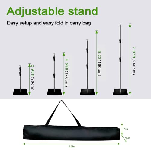 8x5 ft Adjustable Green Screen Backdrop Kit with Stand, Photo Background Support System for Video Streaming, Photography, Studio, Parties, Events - size: 5x8 ft