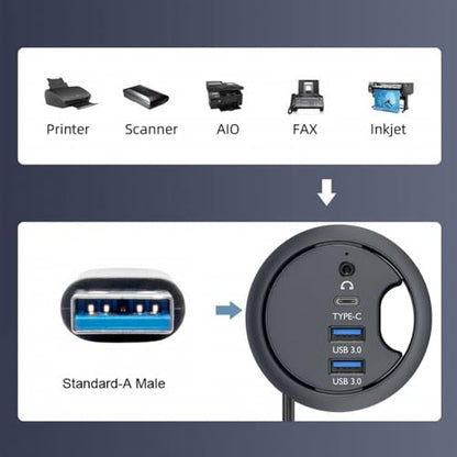 CY USB 3.0 Hub Sound Card USB-C 2 Port USB 60mm Desk Grommet Splitter Dock Station Headphone Mic Audio Interface for Desktop PC - style: 2USB+AUX+USBC
