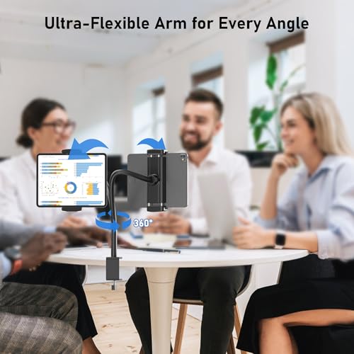 Tablet Stand for Desk, Gooseneck iPad Holder Clamp Mount, 360° Adjustable | Heavy Duty Arm Mount for iPad Pro/Air/Mini, Kindle Fire, Galaxy Tabs, 4.7"-13.5" Tablets, for Kitchen, Work, Video Call, Bed