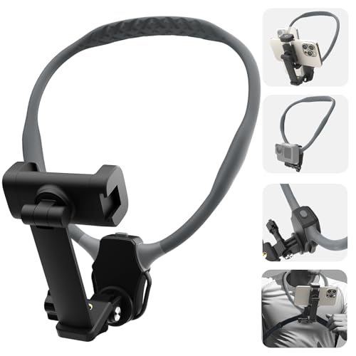 Beviliu Neck Phone Holder for Recording, Hands-Free POV/Vlog Neck Mount with Phone Clip & Chest Strap for Cooking/Fishing/Video Filming, Content Creator Phone Holder for iPhone Android Insta360