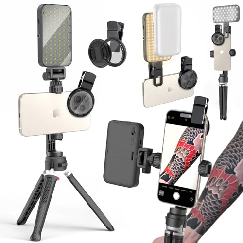 LED Selfie & Tattoo Light with 52MM CPL Filter Lens 360° Rotatable Clip Tattoo Equipment/Tripod Stand/Phone Holder,Fill Lighting Remove Reflection for Art Food Jewelry Photography Video Recording