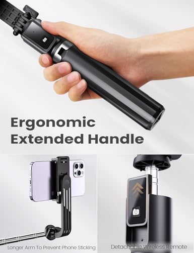ANXRE 41.7" Extendable Selfie Stick with Wireless Remote, Compact & Portable for Travel, Compatible with iPhone Samsung Android Smartphones - size: 41.7"-Black