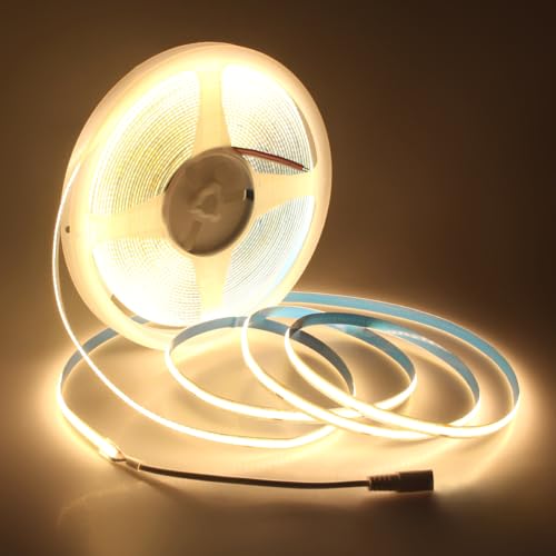 Aclorol COB Led Strip Lights 24V 50FT Led Rope Lights for Bedroom Warm White 3000K 320Leds/m CRI85+ Flexible LED Tape Lighting for Party Home Indoor Decor 15M (Power Supply & LED Dimmer Not Included)… - color: Warm White/3000K, size: 50FT(No Power Supply)