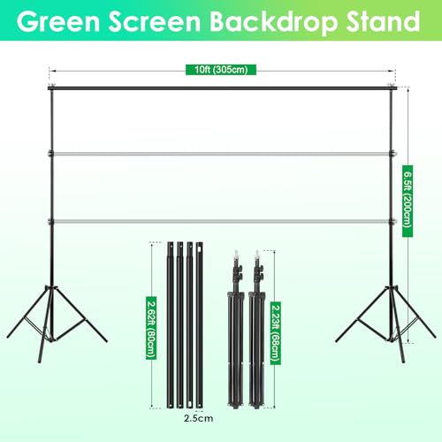 Green Screen Backdrop Kit, 10 x 6.5 Ft Portable Green Screen with T-Shaped Stand, Carrying Bag, 5 Clamps, Photography Greenscreen Background Kit for Streaming, Gaming, Zoom - size: 10 x 6.5 ft