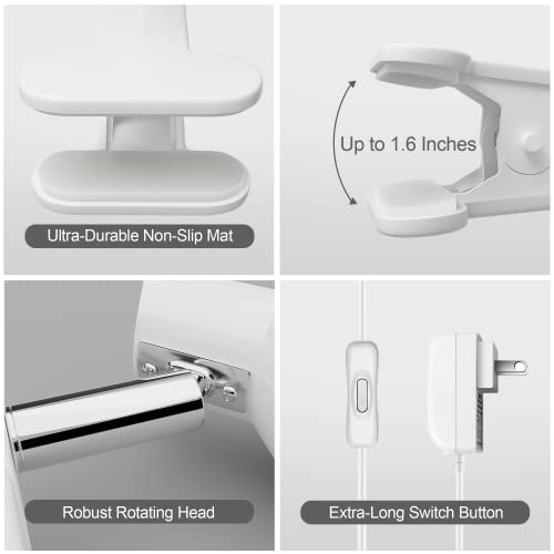 deeloop LED Clip on Light Book Reading 5W Super Bright 330° Rotation Clip on Lamp for Bed/Desk Lamp with Clamp White - color: White