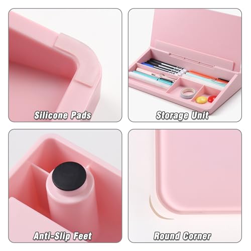 SELEAD Desktop Glass Whiteboard with Storage, Small Dry Erase White Board Computer Pad Keyboard Stand for Home, School, Office Desk Accessories - Pink - color: Pink