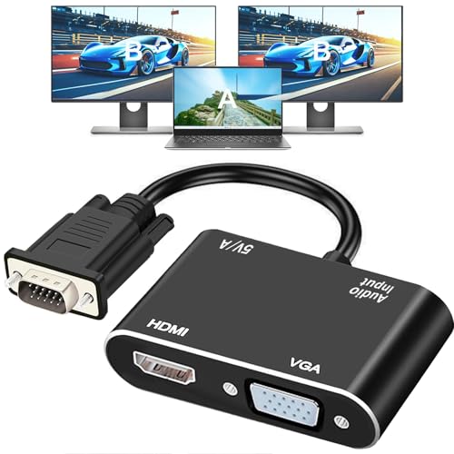 AKWOR VGA to HDMI+VGA Adapter for Dual Monitors, VGA to HDMI Adapter Splitter 2 in 1,1080P@60HZ Full HD Display Video Converter for PC Laptop Link Monitor/HDTV/Projector (for Windows & MaC os) - style: VGA to HDMI+VGA