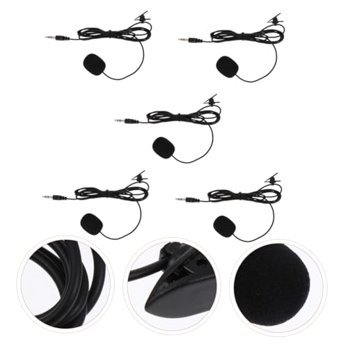 5Pcs Professional Clip-On Lavalier Microphones, Compact Black Wired Microphone Set for Live Broadcast, Phone, Camera, Teaching, Interview, and Tour Guide Use