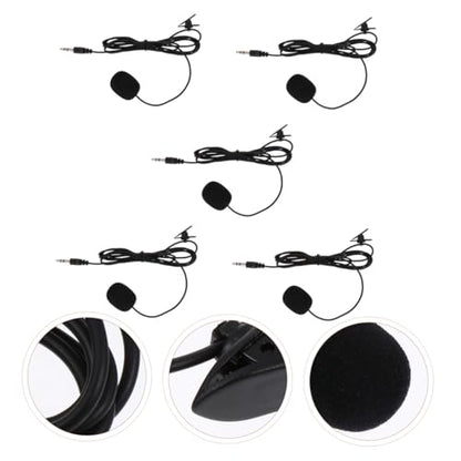 5Pcs Professional Clip-On Lavalier Microphones, Compact Black Wired Microphone Set for Live Broadcast, Phone, Camera, Teaching, Interview, and Tour Guide Use