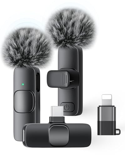 KUKIHO Wireless Lavalier Microphone for iPhone iPad Android, 2 Pack Noise Reduction Lapel Mic Plug and Play for Video Recording Interview Podcast YouTube (Black) - color: Charcoal Black, size: Without Case