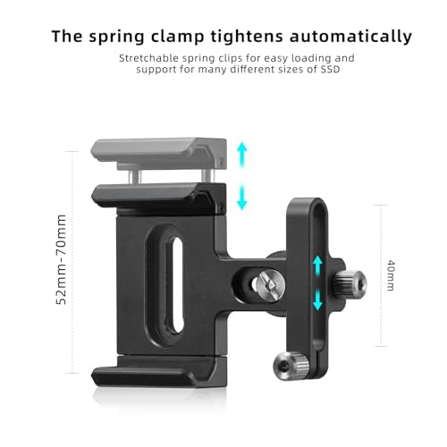 FANAUE SSD Mount Bracket SSD Holder with Cold Shoe Cable Clamp, 1.5"-2.1" for Samsung T5 T7 SSD SanDisk Compatible with BMPCC 4K /6K /6K Pro Camera Cage